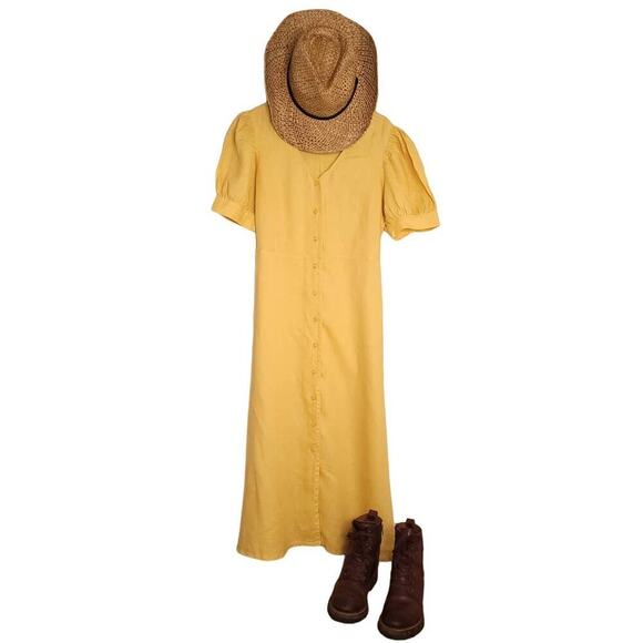 Magaschoni Dresses & Skirts - Magaschoni Yellow Linen Button Up Tie Dress